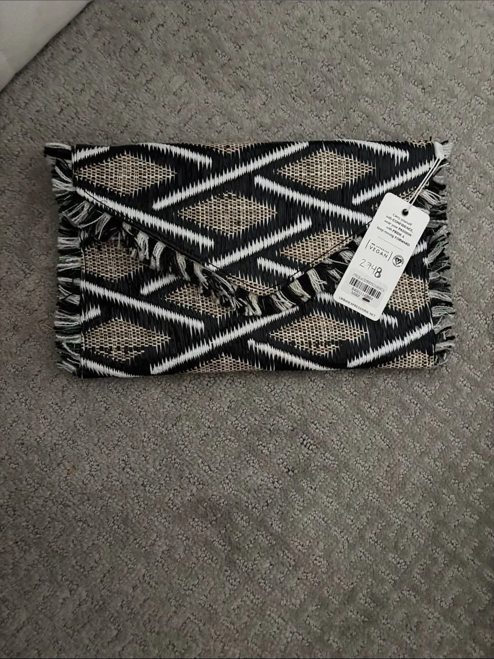Urban Expressions Black & Cream Woven Fringe Envelope Clutch